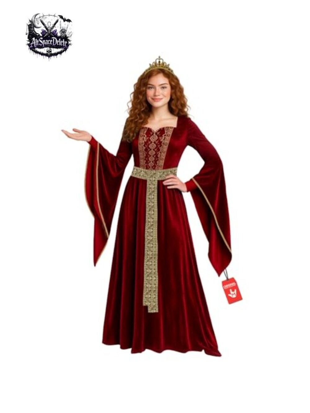Renaissance Princess Costume Women Velvet Gown Tiara Halloween Medieval